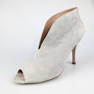 Halogen Katrina‎ Gray Suede Peep Toe Ankle Booties Stiletto Heels Slit 8 Leather